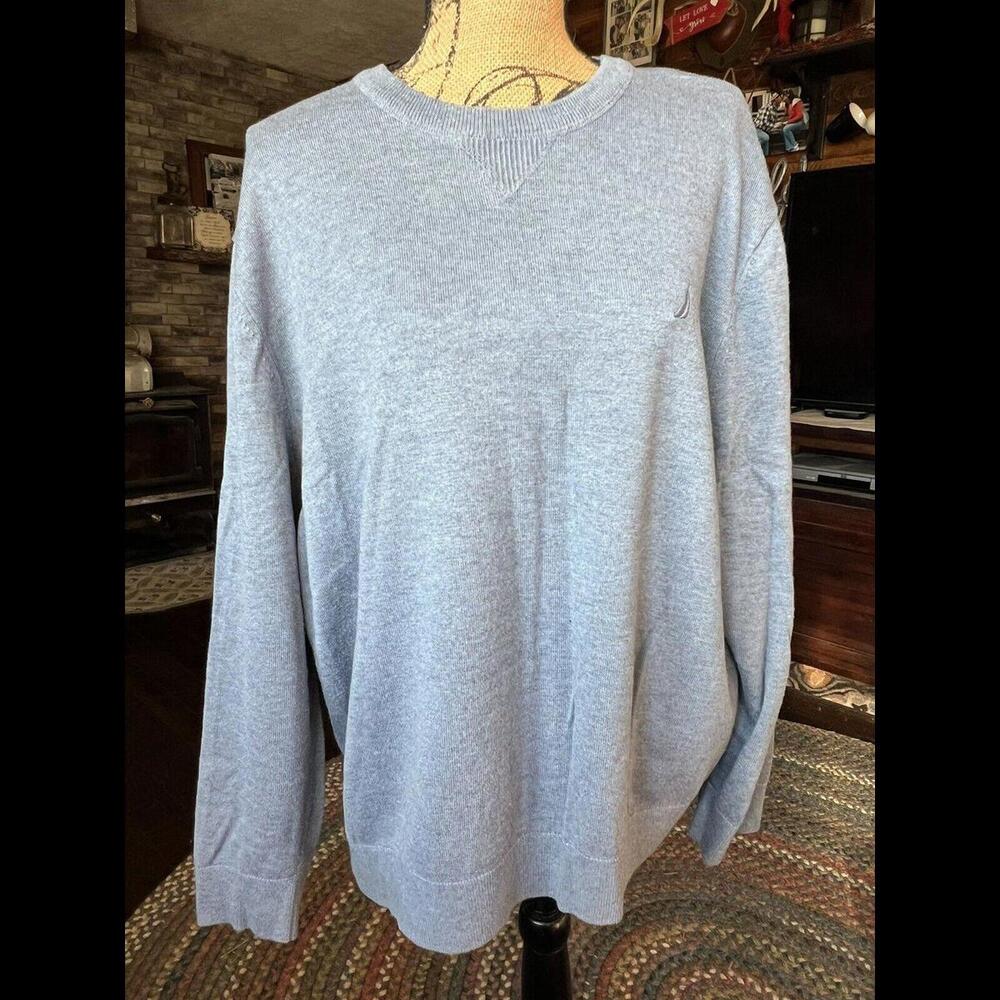 Nautica Sweater Mens 2XL XXL Pullover Sky Blue‎ Long Sleeve Crew Neck Outdoor